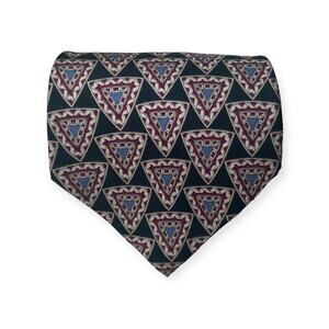 Burberrys of London Blue Burgundy White Geometric Patterned 100% Silk Neck Tie